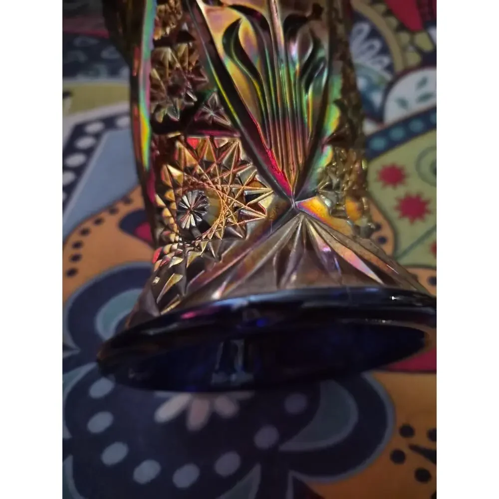 Vintage Carniv A l Glass Basevhas The Hopstar And Flower Pattern In A... 7 Tall